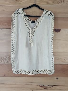 Coco + Carmen Cream Boho Blouse with Crochet Trim